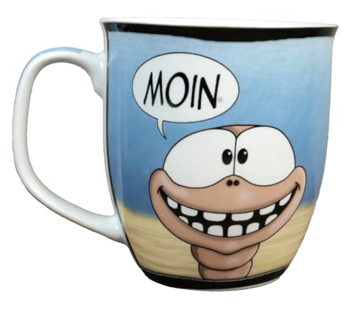 Becher Moin - Schon wach Tasse Porzellan Inhalt 400ml Kaffeebecher Wattwurm von Generisch