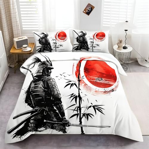 Bedding Bettwäsche-Set 135 x 200 cm Japanische Samurai 100% Mikrofaser Bettbezug mit Reißverschluss und 2 Kissenbezug Bettbezüge Super Weiche Atmungsaktiv weiß und Schwarz Bedrucktes Bettbezug Bedding Bettwäsche-Set 135 x 200 cm Japanische Samurai 100% Mikrofaser Bettbezug mit Reißverschluss und 2 Kissenbezug Bettbezüge Super Weiche Atmungsaktiv weiß und Schwarz Bedrucktes Bettbezug von Generisch