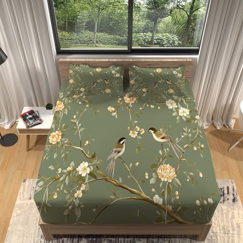 Bedruckt Spannbettlaken Orientalische Retro-Blumen, Weiche Mikrofaser Matratzenschoner 180 x 200 cm Spannbettlaken GrüN Kommt mit 2 Kissenbezügen Geeignet für bis 30 cm Matraze Bedruckt Spannbettlaken Orientalische Retro-Blumen, Weiche Mikrofaser Matratzenschoner 180 x 200 cm Spannbettlaken GrüN Kommt mit 2 Kissenbezügen Geeignet für bis 30 cm Matraze von Generisch