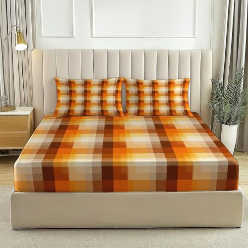 Bedrucktes Spannbettlaken 140 × 200 cm - Retro Einfach Kariert Textur Mikrofaser Bettlaken - für Matratzen bis zu 30cm, Gelb Angenehm Atmungsaktive Spannbetttücher - Mit 2 Kissenbezügen Bedrucktes Spannbettlaken 140 × 200 cm - Retro Einfach Kariert Textur Mikrofaser Bettlaken - für Matratzen bis zu 30cm, Gelb Angenehm Atmungsaktive Spannbetttücher - Mit 2 Kissenbezügen von Generisch