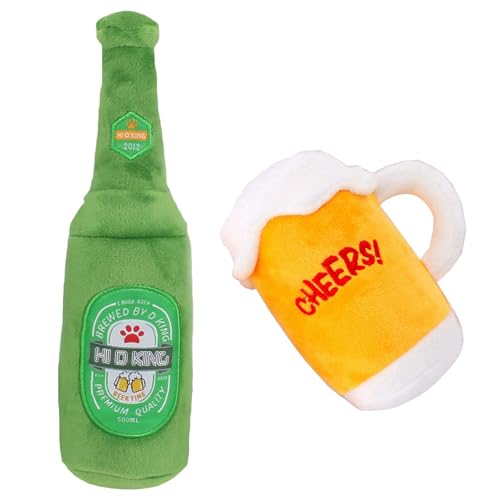 Beer Dog Toy - Pet Dogg Chewing Soft Plush Toy | Quietschende Bierflasche Kauen Robustes Interaktives Plüschtier | Tragbare Weinflasche Hund Plüsch Knisterwelpe Kauspielzeug | Bierkrug Flasche von Generisch