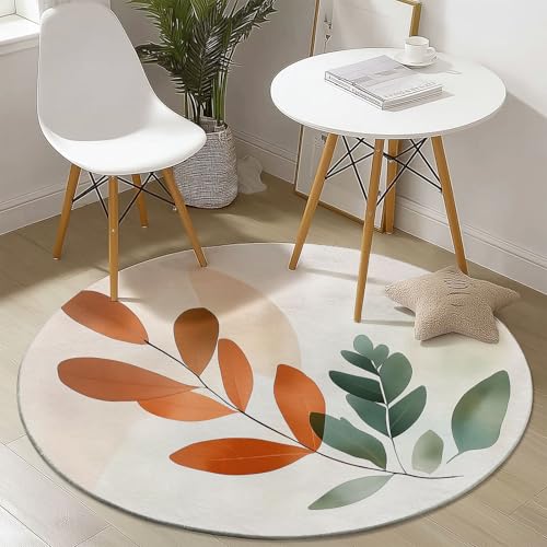 Beige Runder Teppich 60 cm Round Eingangsbereich Teppich Abstrakt Pflanze Blätter, Kleiner Kreis Bereich Küche Läufer rutschfest Waschbar Läufer von Generisch