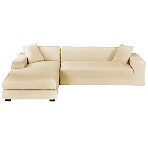 Beige Samt Ecksofabezug 2 Stück Anti-Rutsch Stretch L-Form Sofaschoner Weicher Möbelbezug für 4+3 Sitzer Ecksofas & Stilvolle Wohnkultur Beige Samt Ecksofabezug 2 Stück Anti-Rutsch Stretch L-Form Sofaschoner Weicher Möbelbezug für 4+3 Sitzer Ecksofas & Stilvolle Wohnkultur von Generisch