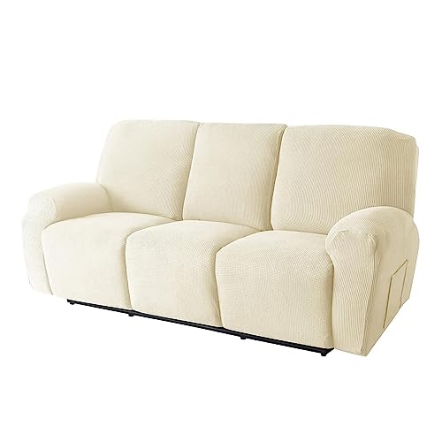 Beige Stretch Recliner Sofa Schonbezug – 3-Sitzer, rutschfester Couchbezug für Liegesofas, Fellschutz, strapazierfähiger Stoff, leicht zu reinigen von Generisch
