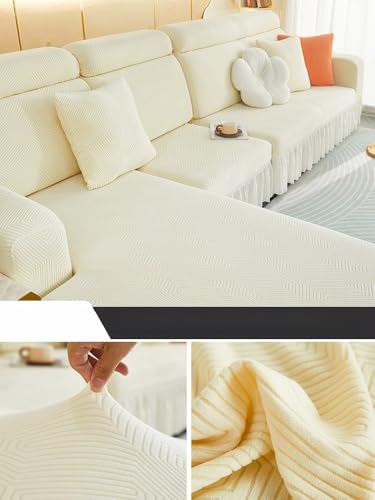 Beige Stretch-Sofabezüge mit Rüschenrock, waschbare Schonbezüge für 3-Sitzer (160200 cm), hochelastischer Möbelschutz für Wohnzimmer und Lounge-Dekor von Generisch