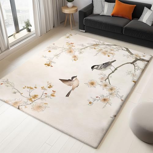 Beige Teppich 100x150 cm rutschfest und waschbar, Orientalisch Traditionell Vögel Blumen Druck Teppich für Dekoration Schlafzimmer Kinderzimmer Wohnzimmer Kurzflor Läufer Beige Teppich 100x150 cm rutschfest und waschbar, Orientalisch Traditionell Vögel Blumen Druck Teppich für Dekoration Schlafzimmer Kinderzimmer Wohnzimmer Kurzflor Läufer von Generisch