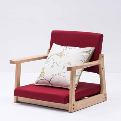 Beinloser Tatami-Stuhl aus Massivholz mit Armlehne und Rückenlehne, Bodenstuhl im japanischen Stil, bequemes Kissen, niedriger Sitzstuhl, für Erkerfenster, Büro, Zuhause (Farbe: Rot, Größe: 54 x 24 x von Generisch