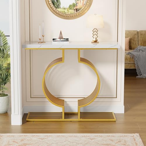 Beistelltisch, moderner Hochglanz Konsolentisch mit goldenen Füßen, 100x35x80cm, für Wohnzimmer, Zwei Aufstellmöglichkeiten von Generisch