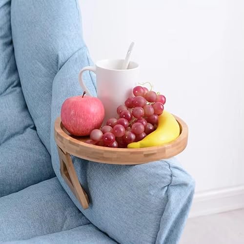 Beistelltisch Couch aus Naturholz - Couchbar rund - Sofatisch - Sofatablett mit Klemmfunktion - Sofa Tablett - Couchtisch klein - Betttablett - Knietablett - Side Table Armlehne von Generisch