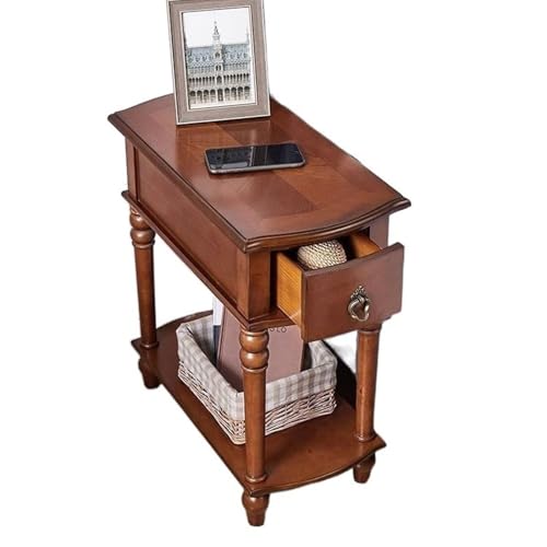 Beistelltisch aus Holz, schmaler Beistelltisch mit offenem Ablagefach und Schublade, Retro-Rechteck-Design für Wohnzimmer und Schlafzimmer Beistelltisch aus Holz, schmaler Beistelltisch mit offenem Ablagefach und Schublade, Retro-Rechteck-Design für Wohnzimmer und Schlafzimmer von Generisch