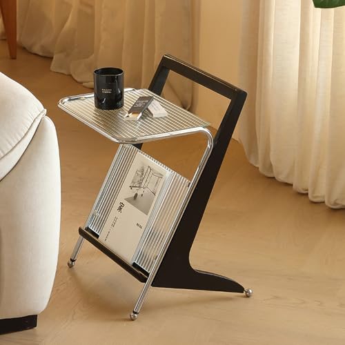 Beistelltisch aus massivem Eichenholz, Z-Form Mitte des Jahrhunderts, modernes Design, Glasplatte, Boho-Couchtisch für Wohnzimmer und Schlafzimmer von Generisch