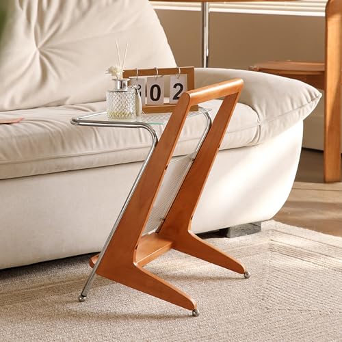 Beistelltisch aus massivem Eichenholz - Mid Century Moderner Z-Form Beistelltisch mit Glasplatte - Boho Couchtisch für Wohnzimmer und Schlafzimmer Beistelltisch aus massivem Eichenholz - Mid Century Moderner Z-Form Beistelltisch mit Glasplatte - Boho Couchtisch für Wohnzimmer und Schlafzimmer von Generisch