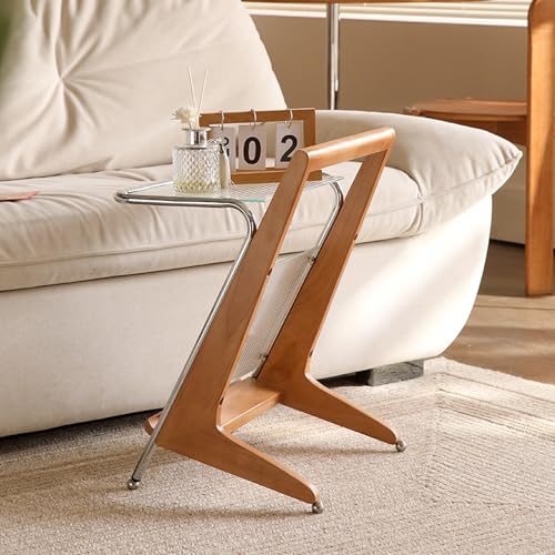 Beistelltisch aus massivem Eichenholz - Mid Century Moderner Z-Form Beistelltisch mit Glasplatte - Boho Couchtisch für Wohnzimmer und Schlafzimmer Beistelltisch aus massivem Eichenholz - Mid Century Moderner Z-Form Beistelltisch mit Glasplatte - Boho Couchtisch für Wohnzimmer und Schlafzimmer von Generisch