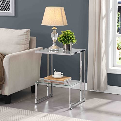 Beistelltisch in C-Form aus Acryl mit Tischplatte aus gehärtetem Glas, moderner Wohnzimmer-Beistelltisch mit 2-lagigem Stauraum, verchromter Nachttisch, 60,5 cm hoch, Silber-Chrom-Akzenttisch Beistelltisch in C-Form aus Acryl mit Tischplatte aus gehärtetem Glas, moderner Wohnzimmer-Beistelltisch mit 2-lagigem Stauraum, verchromter Nachttisch, 60,5 cm hoch, Silber-Chrom-Akzenttisch von Generisch