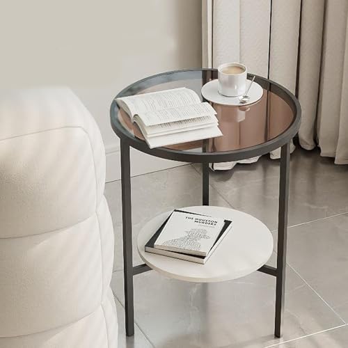 Beistelltisch mit 2 Ebenen, rund, Glas mit Stauraum, moderner Beistelltisch für Wohnzimmer und Schlafzimmer, ideale Möbel für kleine Räume von Generisch