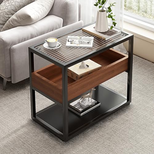 Beistelltisch mit 3 Etagen und Tischplatte aus gehärtetem Glas, schmaler Sofa-Beistelltisch mit Ablagefach und Zeitschriftenständer, ideal für Wohnzimmer und Schlafzimmer Beistelltisch mit 3 Etagen und Tischplatte aus gehärtetem Glas, schmaler Sofa-Beistelltisch mit Ablagefach und Zeitschriftenständer, ideal für Wohnzimmer und Schlafzimmer von Generisch