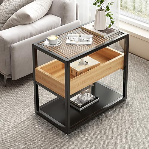 Beistelltisch mit 3 Etagen und Tischplatte aus gehärtetem Glas, schmaler Sofa-Beistelltisch mit Ablagefach und Zeitschriftenständer, ideal für Wohnzimmer und Schlafzimmer von Generisch