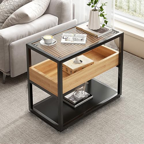 Beistelltisch mit 3 Etagen und Tischplatte aus gehärtetem Glas, schmaler Sofa-Beistelltisch mit Ablagefach und Zeitschriftenständer, ideal für Wohnzimmer und Schlafzimmer von Generisch