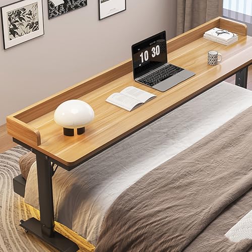 Beistelltisch mit Rollen, 100/130/150 cm, medizinischer Rolltisch für Schlafzimmer, Krankenhaus – mobiler Schreibtisch mit Metallbeinen, stehender Laptopwagen (grau + schwarzer Rahmen) von Generisch