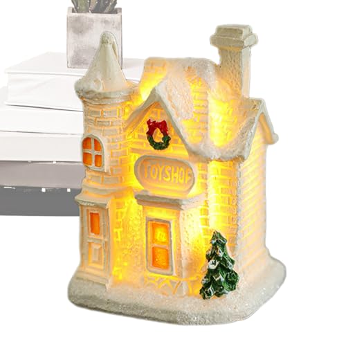 Beleuchtete Häuser für Krippe | beleuchtetes verschneites Dorf | Dekoration für Vitrine Wohnung Regal Fenster Winterfest von Generisch