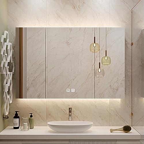 Beleuchteter Badezimmer-Spiegelschrank, 3-türig, mit Regal-Defogger & Dimmfunktion, Aufputzgröße: 90 x 80 x 13 cm Beleuchteter Badezimmer-Spiegelschrank, 3-türig, mit Regal-Defogger & Dimmfunktion, Aufputzgröße: 90 x 80 x 13 cm von Generisch