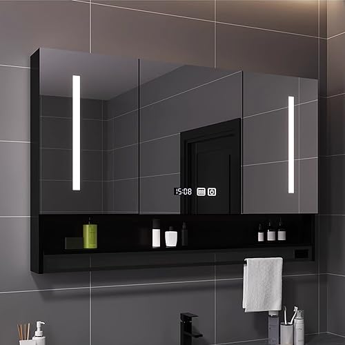 Beleuchteter LED Badezimmer Wandschrank mit Antibeschlag Spiegel 3 Türen Handtuchhalter & Offener Stauraum Platzsparend 100x13x80cm Modernes Design für stilvolle Badezimmer Beleuchteter LED Badezimmer Wandschrank mit Antibeschlag Spiegel 3 Türen Handtuchhalter & Offener Stauraum Platzsparend 100x13x80cm Modernes Design für stilvolle Badezimmer von Generisch