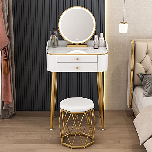 Beleuchteter Schminktisch mit gepolstertem Hocker, moderner Schminktisch für kleine Schlafzimmer, weißes Finish, kompaktes Design, 50 cm, ideal für den Heimgebrauch Beleuchteter Schminktisch mit gepolstertem Hocker, moderner Schminktisch für kleine Schlafzimmer, weißes Finish, kompaktes Design, 50 cm, ideal für den Heimgebrauch von Generisch
