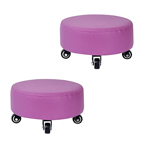 Bequeme Rollhocker, 2er-Set, niedliche runde kleine Hocker mit Rollen, extra dickes Kissen für Zuhause, Schlafzimmer von Generisch