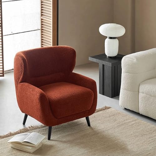 Bequemer Akzentstuhl mit hoher Rückenlehne, gepolstert, Einzel-Sofa-Stuhl mit Holzbeinen, ideal für Lese-Schlafzimmer oder Empfangsbereich, stilvolles rotes Design von Generisch