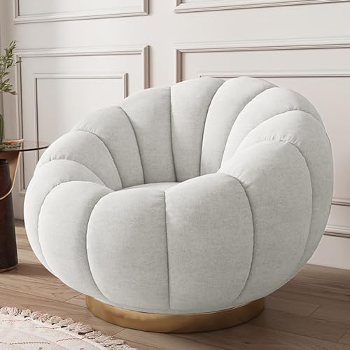 Bequemer Drehstuhl mit Ottomane – 360° Barrel-Wannensofa für Schlafzimmer & Lesezimmer, moderner runder Freizeitstuhl in Weiß, stilvolle Wohnmöbel von Generisch
