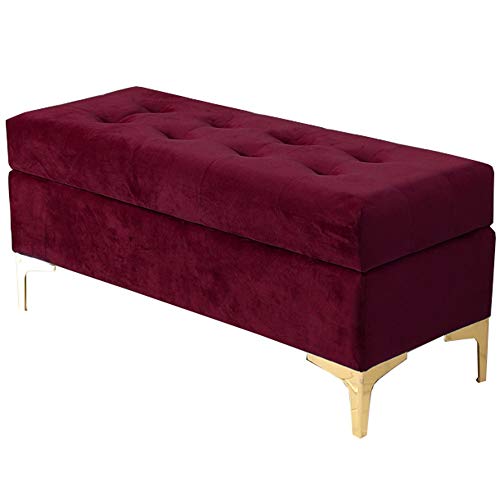 Bequemer Samt-Fußhocker, Bank mit Metallbeinen, dickes Kissen, Schuhwechselhocker, 150 kg Kapazität für Schlafzimmer, Wohnzimmer, Korridor (Rot, 100 cm) von Generisch