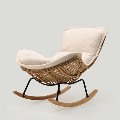Bequemer Schaukelstuhl – handgefertigter Rattan-Webstuhl, gepolsterter Gleiter, Stillstuhl für Wohnzimmer/Schlafzimmer, einfach zu montieren Bequemer Schaukelstuhl – handgefertigter Rattan-Webstuhl, gepolsterter Gleiter, Stillstuhl für Wohnzimmer/Schlafzimmer, einfach zu montieren von Generisch