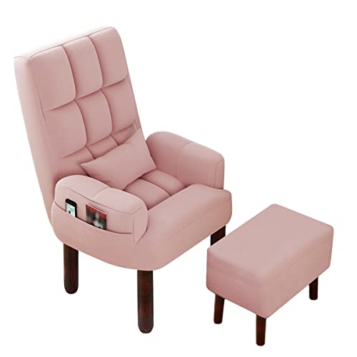 Bequemer Sessel mit Fußhocker, Holzbeinen und ergonomischem Design – Arbeitsstuhl, atmungsaktiver Baumwoll-Leinen-Bürostuhl, mit Rückenlehne von Generisch