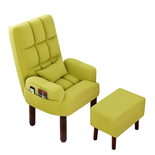 Bequemer Sessel mit Fußhocker, Holzbeinen und ergonomischem Design – Arbeitsstuhl, atmungsaktiver Baumwoll-Leinen-Bürostuhl, mit Rückenlehne von Generisch