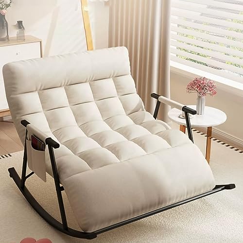 Bequemer moderner Schaukelstuhl für Innen Schlafzimmer & Balkon Ergonomischer Loungesessel mit Wattepad Zero Gravity Sofa Stuhl Weiß Gepolstert mit Armlehnentasche Bequemer moderner Schaukelstuhl für Innen Schlafzimmer & Balkon Ergonomischer Loungesessel mit Wattepad Zero Gravity Sofa Stuhl Weiß Gepolstert mit Armlehnentasche von Generisch