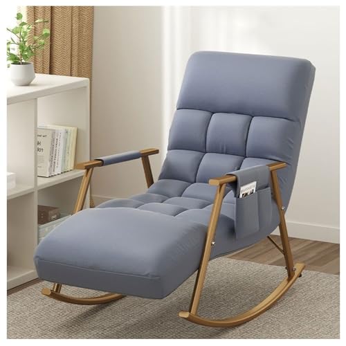 Bequemer weißer Schaukelstuhl mit gepolstertem Kissen für Schlafzimmer, Innenbereich, Lounge-Sessel für Wohnzimmer (Graugold) von Generisch