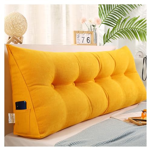 Bequemes Lesekissen für Bett & Sofa, Lendenwirbelstütze, Keil-Rückenlehne, Kordsamt-Rückenkissen (Gelb, 180 x 50 x 20 cm), ideal für Entspannung & Unterstützung von Generisch