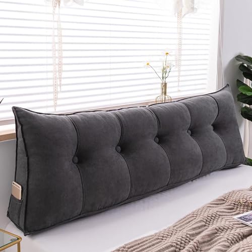 Bequemes Rückenkissen mit atmungsaktivem Bezug, großes dreieckiges Bettkissen zum Lesen und Lendenwirbelstütze, schwarz, Länge 180 cm Bequemes Rückenkissen mit atmungsaktivem Bezug, großes dreieckiges Bettkissen zum Lesen und Lendenwirbelstütze, schwarz, Länge 180 cm von Generisch
