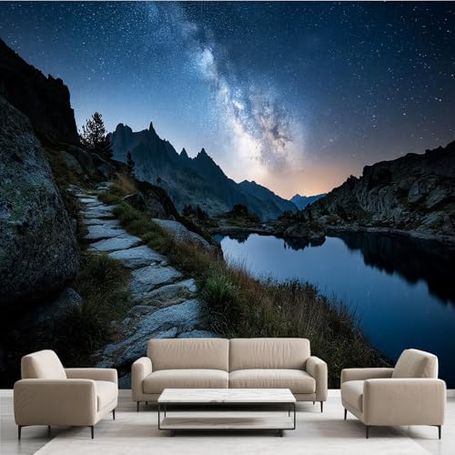 Berge Himmel Sterne Galaxy Tapete Selbstklebende Fototapete Natur Nacht Landschaft Tapeten Universum Berge Wandtapete Vinyl Wasserdicht Wandaufkleber für Wohnzimmer Schlafzimmer Küchen 200x140 cm von Generisch