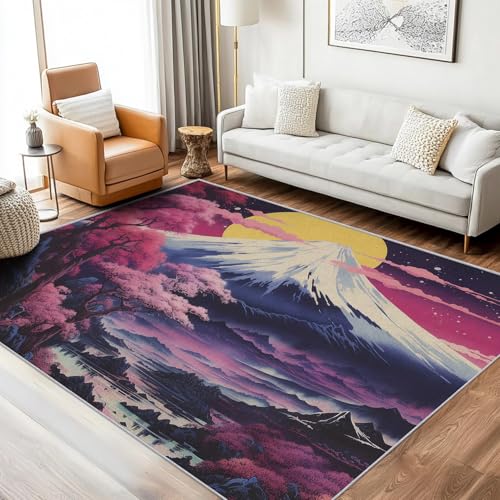 Bergmotiv Teppich Groß Wohnzimmer 200x300 Waschbar Mit Muster Mond Japanischer Berg Teppiche Gegend Schlafzimmer Deko & Wohnaccessoires, Kurzflor Teppich Weich rutschfest, FD3470 Bergmotiv Teppich Groß Wohnzimmer 200x300 Waschbar Mit Muster Mond Japanischer Berg Teppiche Gegend Schlafzimmer Deko & Wohnaccessoires, Kurzflor Teppich Weich rutschfest, FD3470 von Generisch