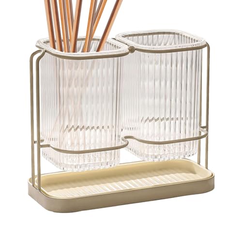 Besteckhalter – Moderner runder Besteckhalter aus Metall für zwei Flaschen, rund, Küchenabtropfgestell aus Metall mit Tropflöchern und Tablett, stilvolle Gabellöffel, Essstäbchen-Organizer Besteckhalter – Moderner runder Besteckhalter aus Metall für zwei Flaschen, rund, Küchenabtropfgestell aus Metall mit Tropflöchern und Tablett, stilvolle Gabellöffel, Essstäbchen-Organizer von Generisch