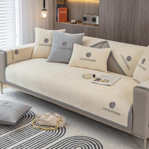 Bestickte Couch Kissen ÜBerzug 1 2 3 4-Sitzer-Sofabezug Aus Weichem Chenille L U-Form Universal-Sofa RüCken ÜBerwurfe Decken FüR GanzjäHrig, Rutschfest, Waschbar(Pillow cover: 45X45cm,Beige) von Generisch