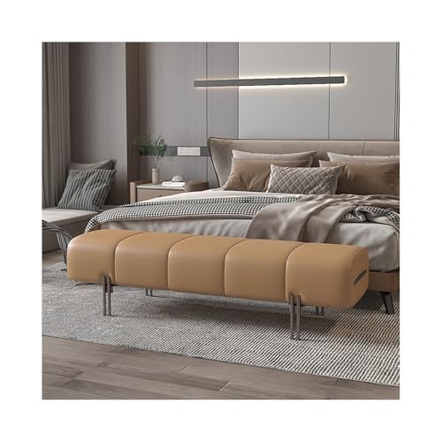 Bett-Endbank, minimalistischer Leder-Sofa-Hocker für Schlafzimmer, Garderobe und Eingangsbereich, weicher Stauraum, Hocker für Schuhe und Dekoration, Hellbraun von Generisch