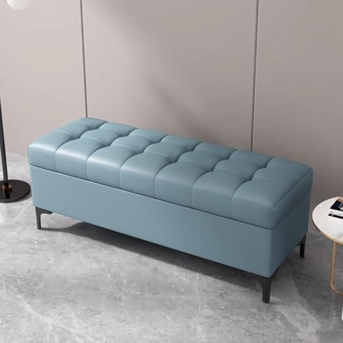 Bett-Fußhocker mit Aufbewahrungsfunktion, rechteckige, gepolsterte Sitzbank mit Sitz, für Schlafzimmer, Wohnzimmer, Schlafzimmer, Diele (Größe: 40 x 40 x 43 cm, Farbe: Blau) von Generisch