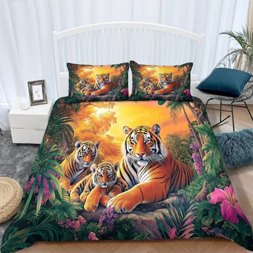Bettbezüge 135 x 200 cm Tier ruht DREI Tiger Bettbezug Set 3 Teilig Weiche Microfaser Bettwäsche Bettdeckenbezug mit Reißverschluss und 80x80cm Kissenbezüge, Gelb Bettbezüge 135 x 200 cm Tier ruht DREI Tiger Bettbezug Set 3 Teilig Weiche Microfaser Bettwäsche Bettdeckenbezug mit Reißverschluss und 80x80cm Kissenbezüge, Gelb von Generisch