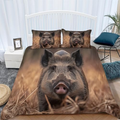 Bettbezüge 135 x 200 cm Wildschwein im Tiergras Bettbezug Set 3 Teilig Weiche Microfaser Bettwäsche Bettdeckenbezug mit Reißverschluss und 80x80cm Kissenbezüge, grau Bettbezüge 135 x 200 cm Wildschwein im Tiergras Bettbezug Set 3 Teilig Weiche Microfaser Bettwäsche Bettdeckenbezug mit Reißverschluss und 80x80cm Kissenbezüge, grau von Generisch