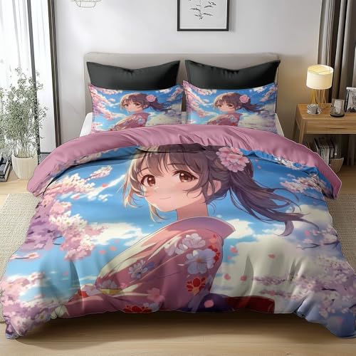 Bettbezug 135 x 200 cm Bettwäsche Anime-Stil Kimono-Mädchen Kirschblüten Mikrofaser Bettwäsche, Rosa Flauschig Warm Sanft Bettbezug, mit ReißVerschluss Und EckbäNdern + 2 Kissenbezug 80 x 80 cm Bettbezug 135 x 200 cm Bettwäsche Anime-Stil Kimono-Mädchen Kirschblüten Mikrofaser Bettwäsche, Rosa Flauschig Warm Sanft Bettbezug, mit ReißVerschluss Und EckbäNdern + 2 Kissenbezug 80 x 80 cm von Generisch