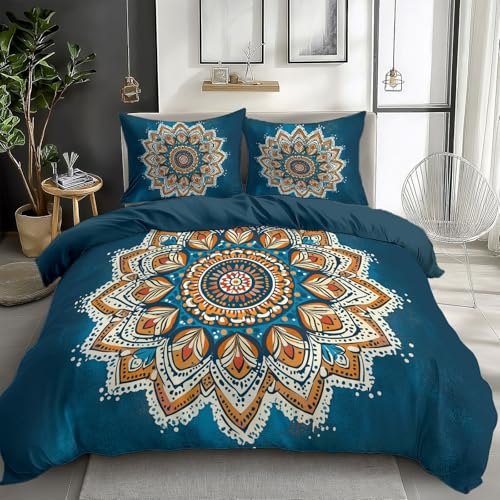 Bettbezug Bettwäsche Set 155 x 200 cm, Mandala Muster Im Retro Stil Bettwäsche-Set Erwachsener Teenager Kinder Deluxe Mikrofaser Weiche Mandala Stil Bettbezug mit 2 Kissenbezüge von Generisch