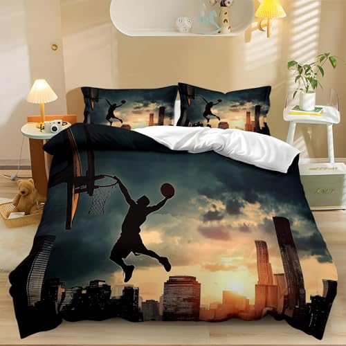 Bettbezug Schwarz Gelb Bettwäsche-Set Basketball-Club Drucken Weiche Kuschelige Bettwäsche Set 135 x 200 cm Microfaser Bettbezug und Kissenbezug 80x80cm mit Reißverschluss von Generisch