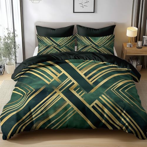 Bettbezug-Set 220x240cm Geometrisch Art Deco Gold Grün Bettwäsche 3 Teilig Set mit Reißverschluss, Weich Microfaser Baumwolle Bettbezug mit 2 Kissenbezug, für Ganzjahres Bettbezug-Set 220x240cm Geometrisch Art Deco Gold Grün Bettwäsche 3 Teilig Set mit Reißverschluss, Weich Microfaser Baumwolle Bettbezug mit 2 Kissenbezug, für Ganzjahres von Generisch